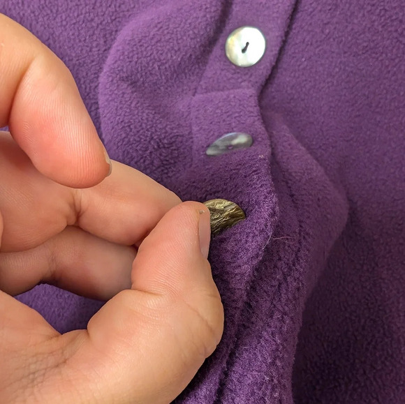 Vintage Plum Eggplant Purple Button Down Eyelet Detailed Soft Fleece Cardigan L - Picture 8 of 10